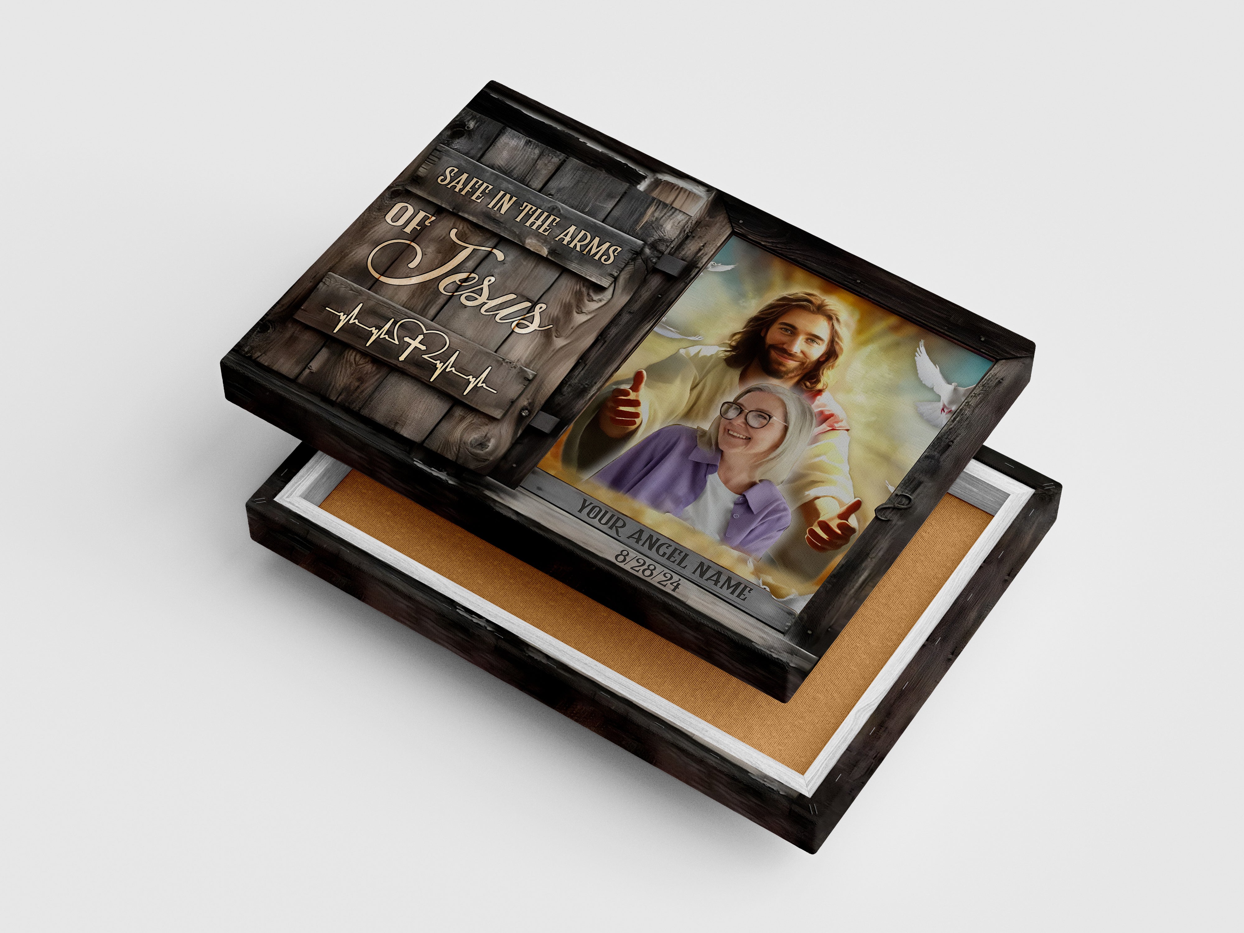 Personalized Memorial Canvas, Safe in the Arms Of Jesus Canvas, Hislegend Canvas