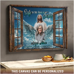 Personalized Memorial Canvas, Safe in the Arms of Jesus Canvas, Hislegend Canvas