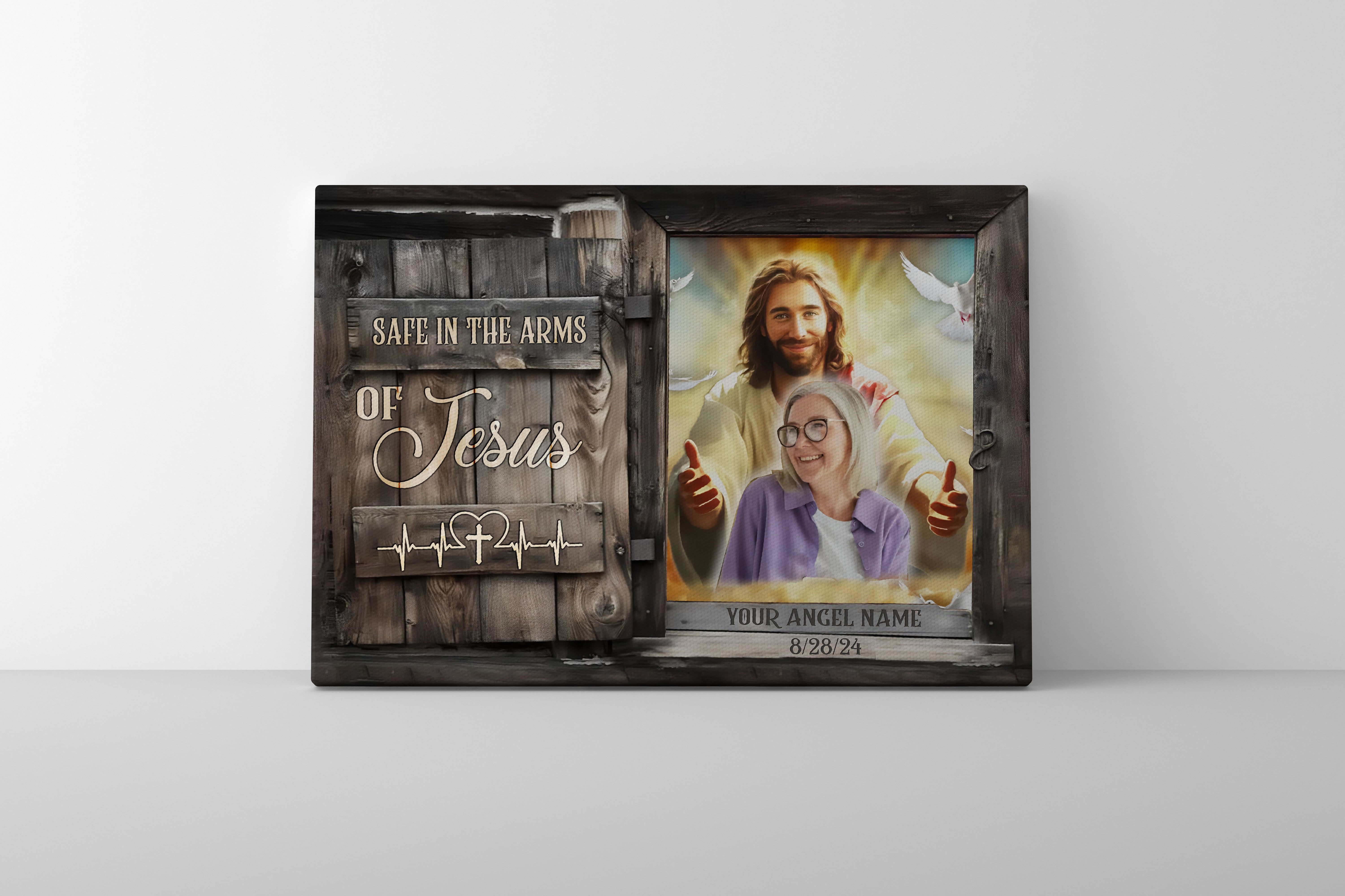 Personalized Memorial Canvas, Safe in the Arms Of Jesus Canvas, Hislegend Canvas