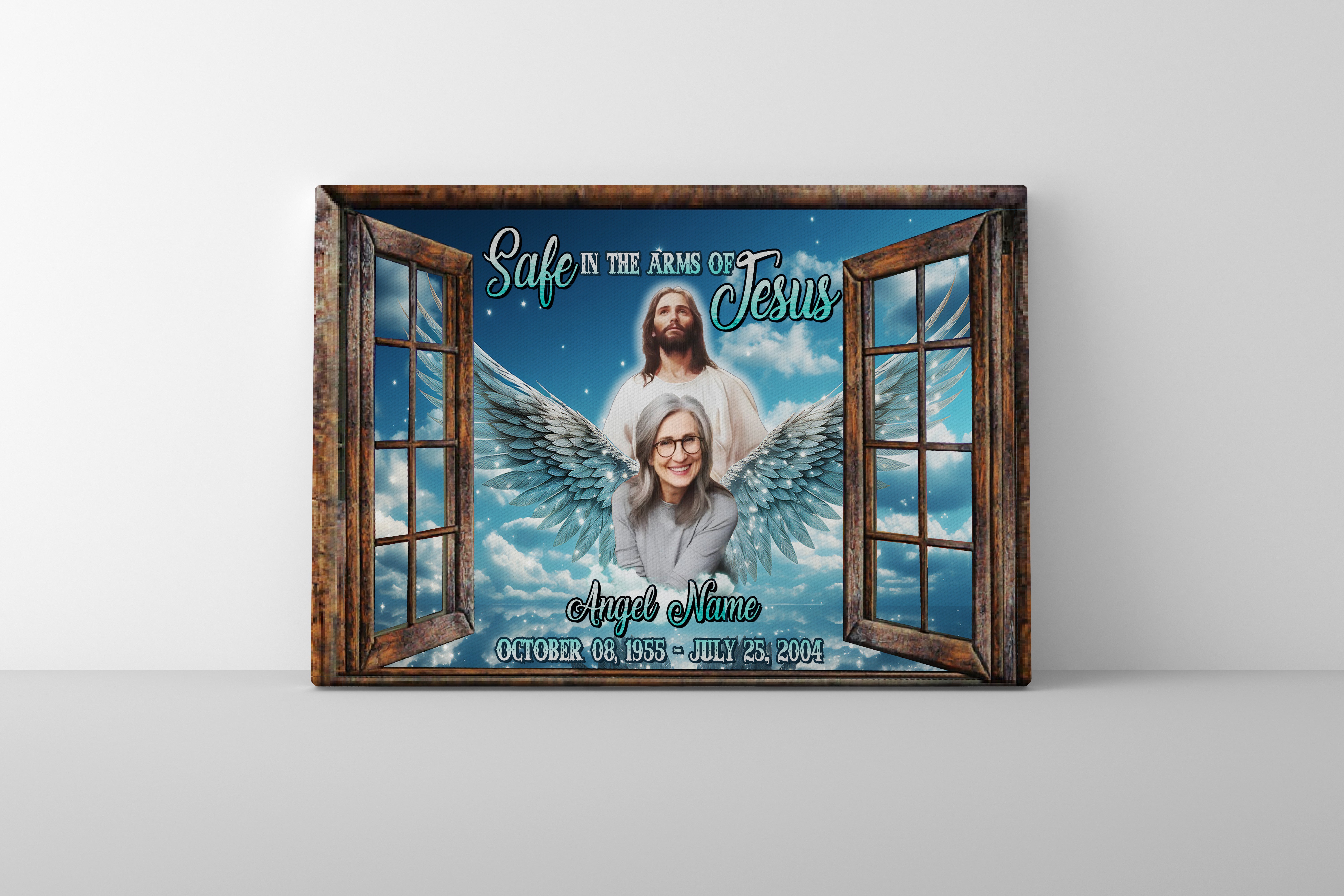 Personalized Memorial Canvas, Safe in the Arms of Jesus Canvas, Hislegend Canvas