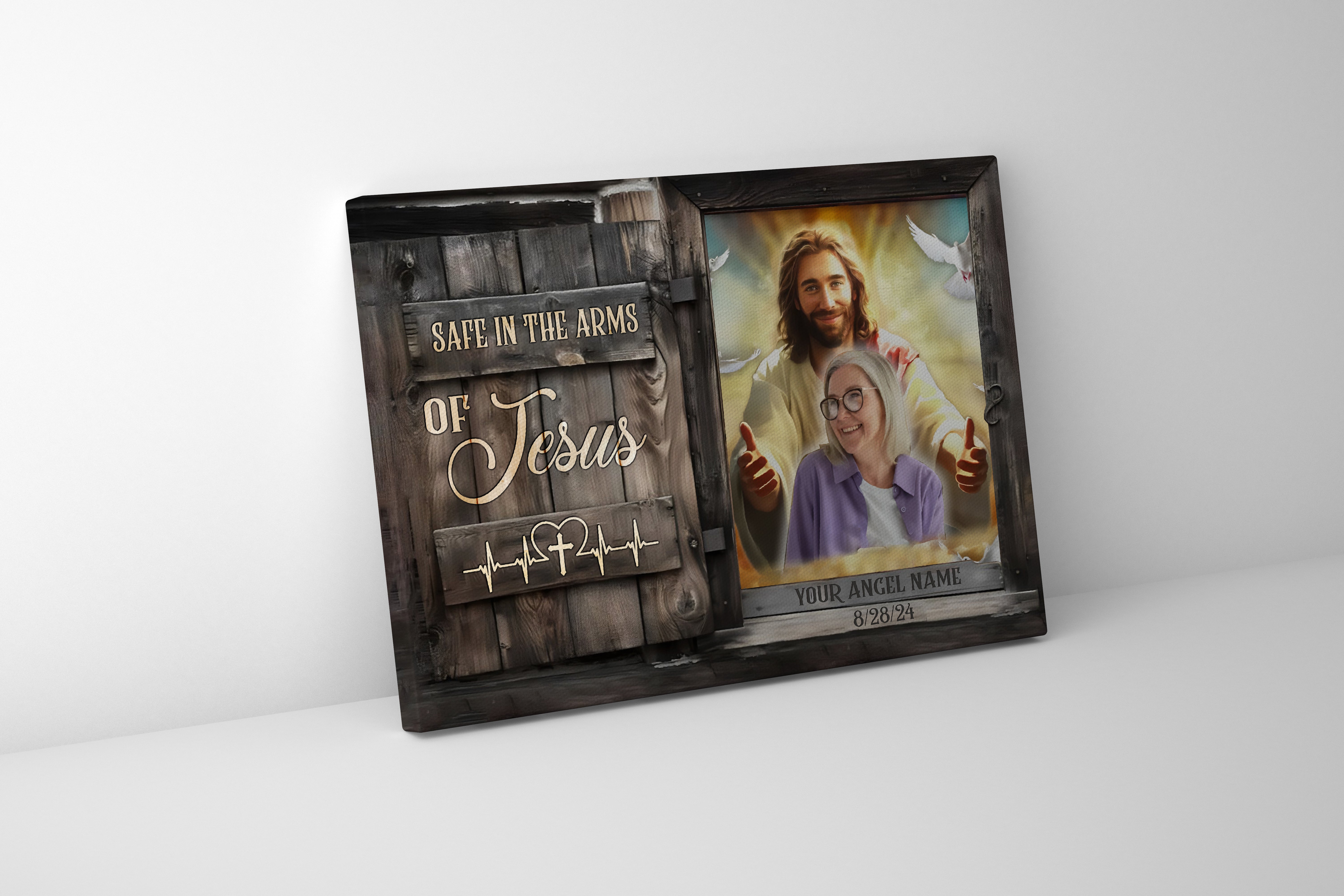 Personalized Memorial Canvas, Safe in the Arms Of Jesus Canvas, Hislegend Canvas