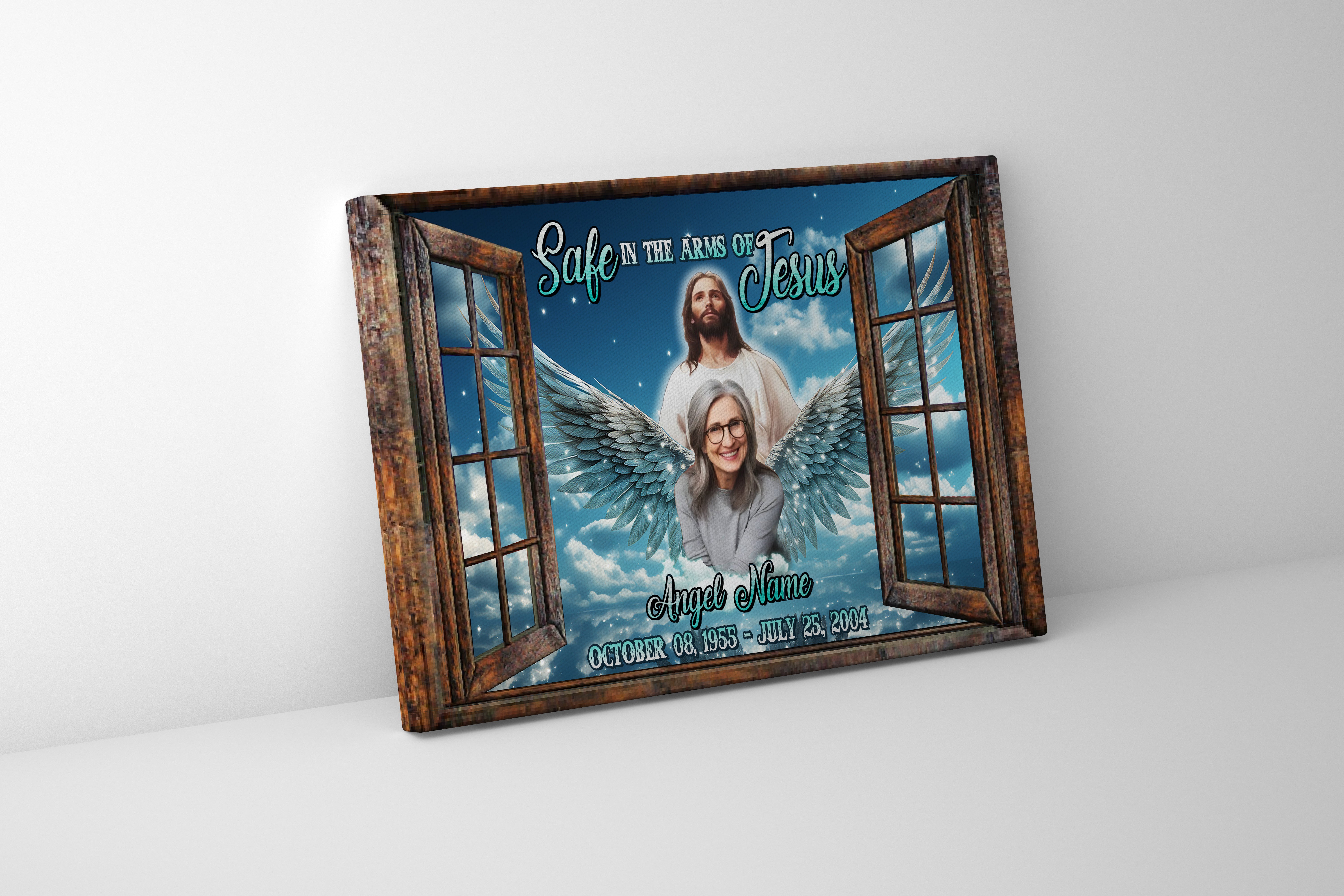 Personalized Memorial Canvas, Safe in the Arms of Jesus Canvas, Hislegend Canvas