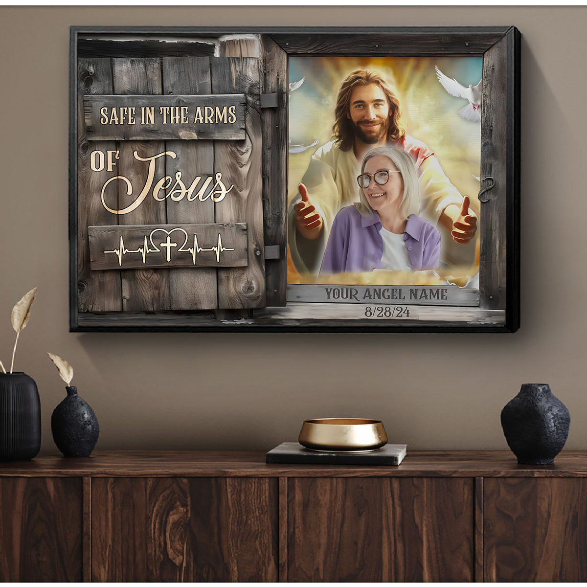 Personalized Memorial Canvas, Safe in the Arms Of Jesus Canvas, Hislegend Canvas