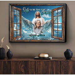 Personalized Memorial Canvas, Safe in the Arms of Jesus Canvas, Hislegend Canvas