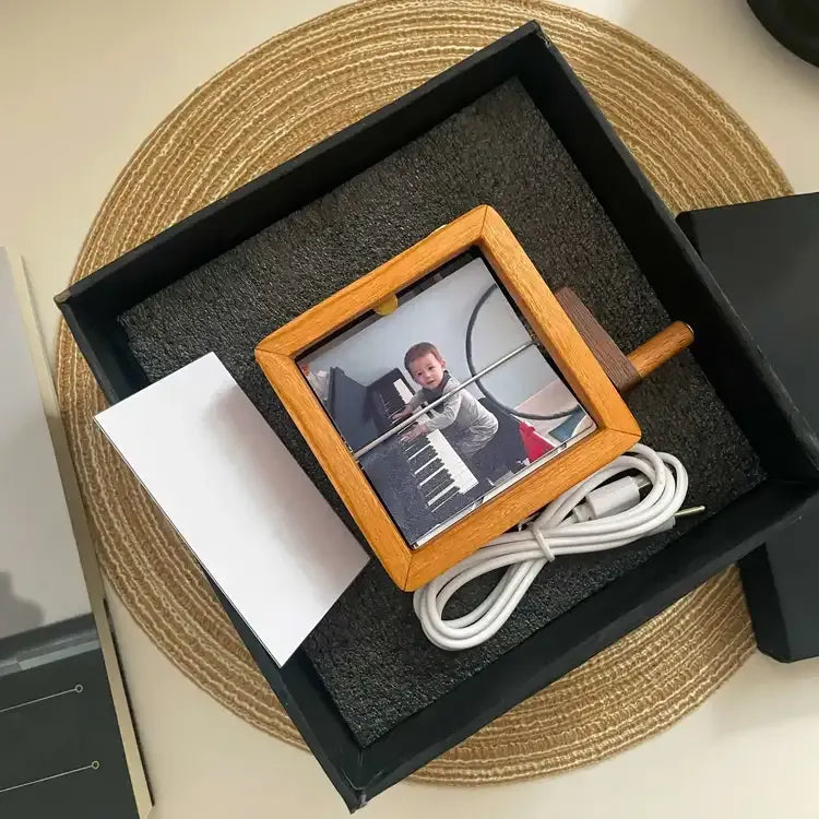 Personalized Photo Album Flip Book Frame – New Mechanical Hand Motion Animation Gift in Black Walnut