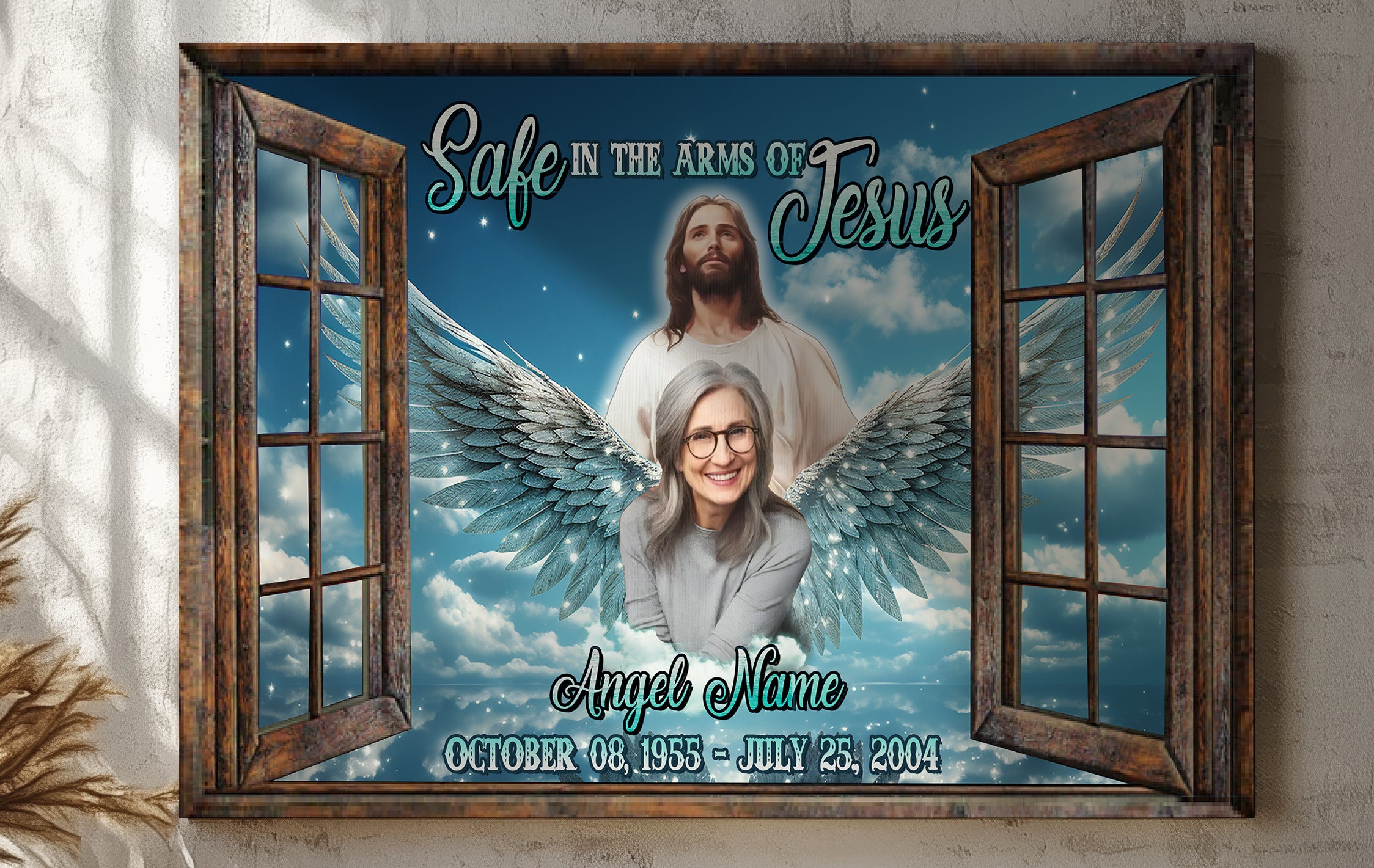 Personalized Memorial Canvas, Safe in the Arms of Jesus Canvas, Hislegend Canvas