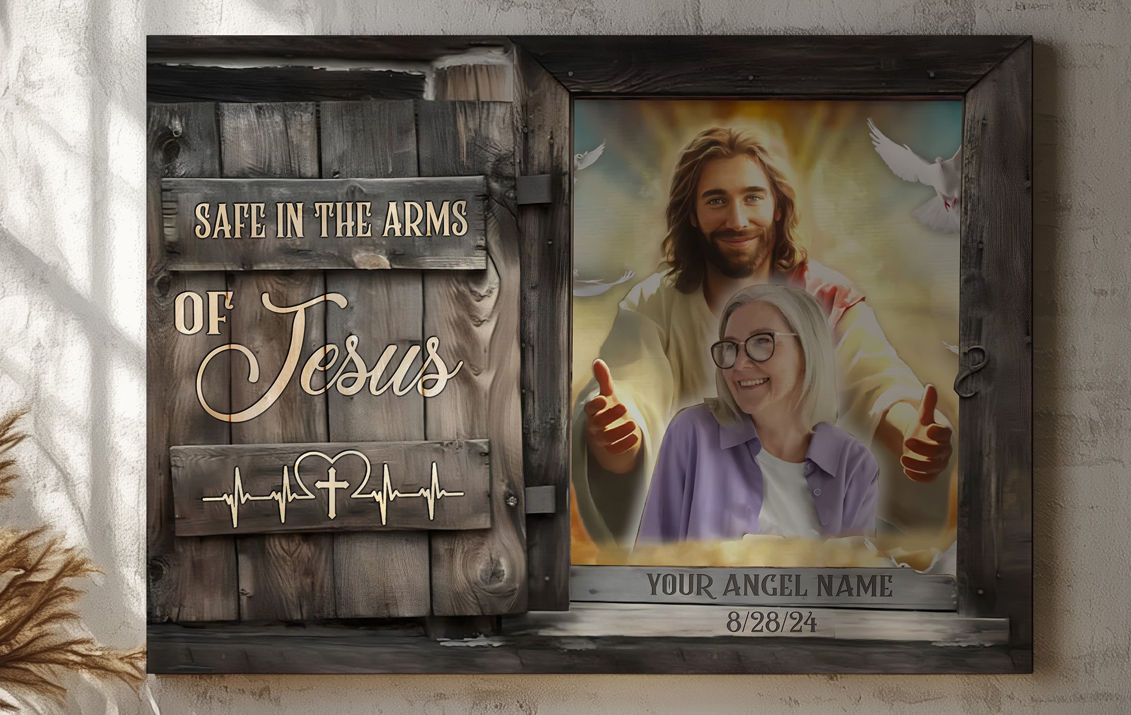 Personalized Memorial Canvas, Safe in the Arms Of Jesus Canvas, Hislegend Canvas